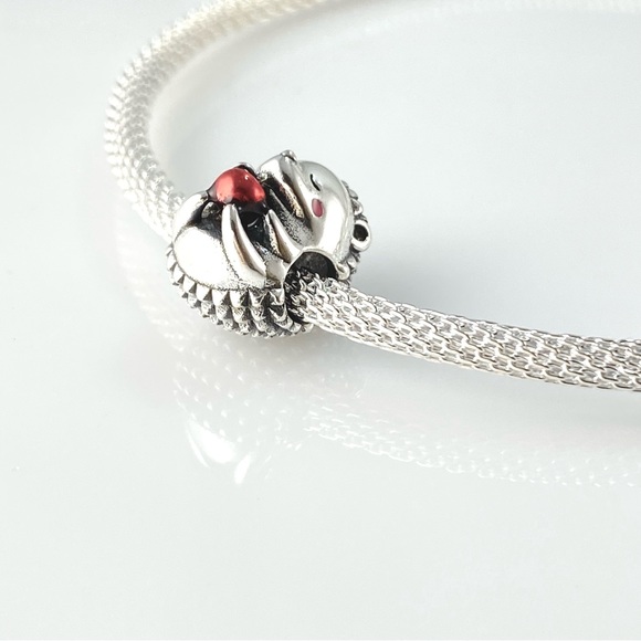Sterling Silver Cute Hedgehog With Red Apple Charm - Picture 10 of 11